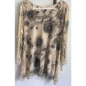 Womens Lacy Floral Print Layered Blouse Top XL Ladies Blouse Brittany Black